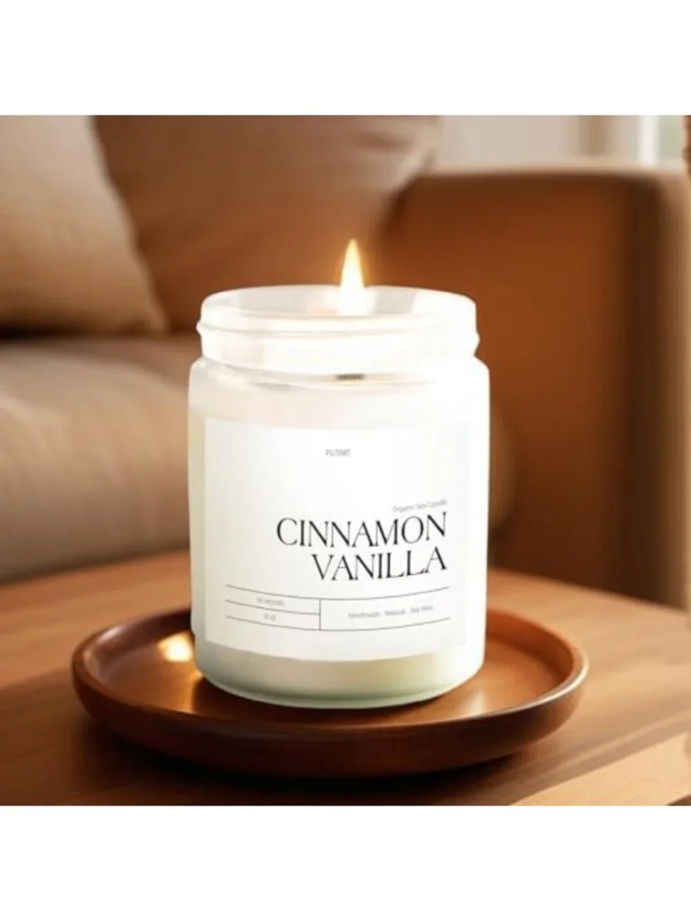Cozy Cinnamon Vanilla Scented Soy Candle - 9oz Non-Toxic Home Fragrance